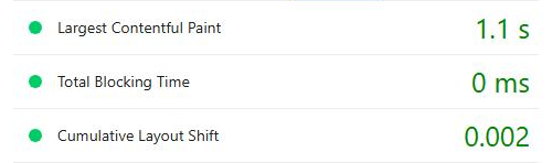 Google PageSpeed Insights for ctrspace.com on desktop: Largest Contentful Paint 1.1 s, Total Blocking Time 0 ms, Cumulative Layout Shift 0.002